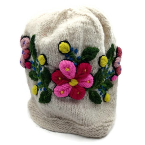 Accessories - Peruvian Chullo for Women Handwoven Embroidered Multicolored Flowers